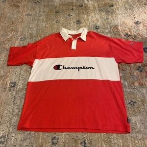 Champion Men's Powerblend Rugby Polo Short Sleeve Tee Shirt Red Size Large